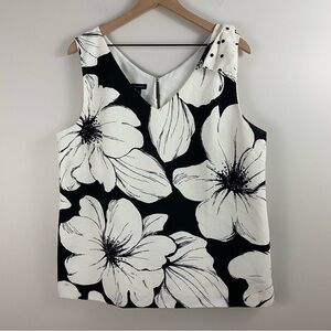 Talbots Black & White Dressy Floral Sleeveless Top